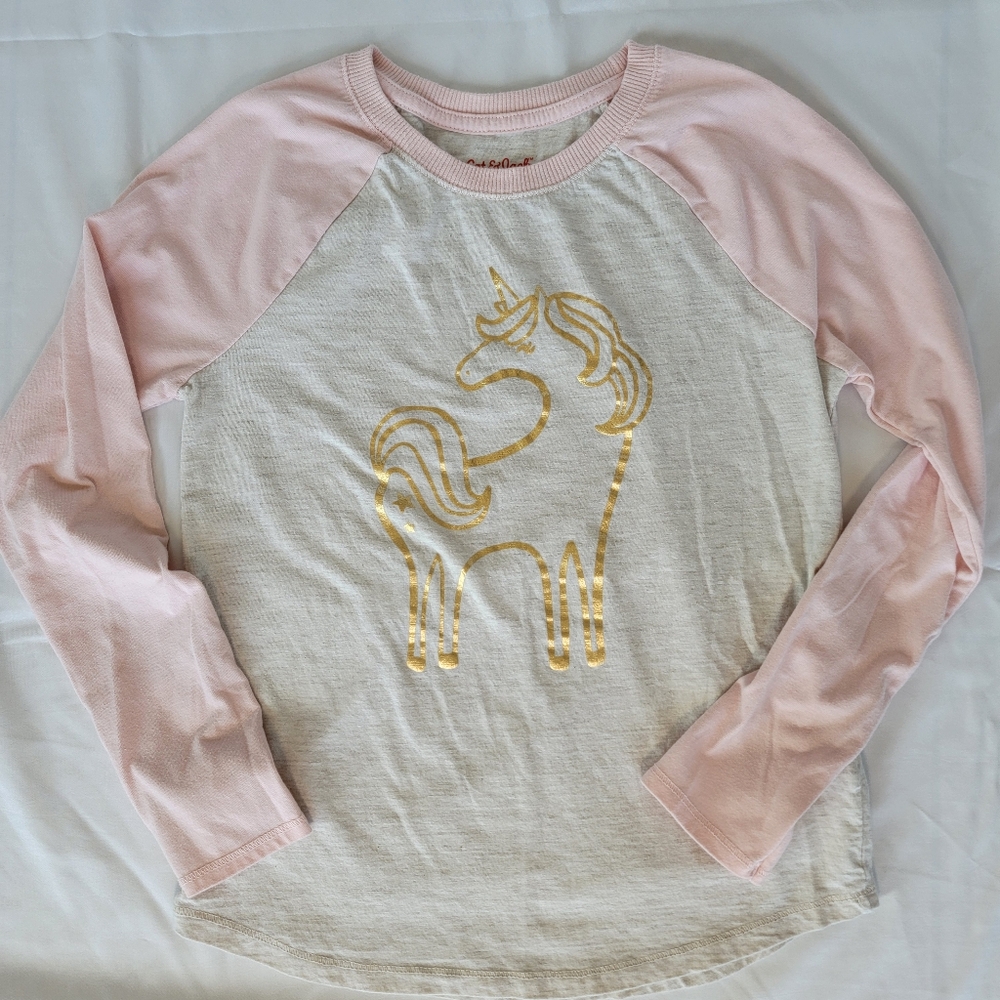 Cat & Jack Girls' Long-Sleeve Ragland with Pink Sleeves, Gold Unicorn, Med (7/8)